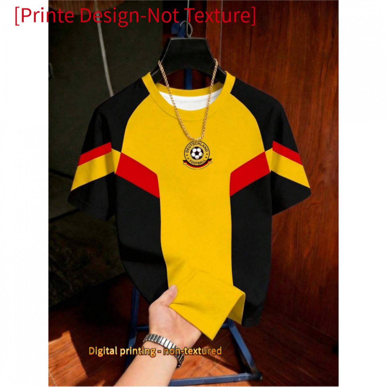 TEMU Vintage Football Team Jersey, Loose Neck T-shirt With Contrast , Fashionable Sports Tee, Universal Print, Football