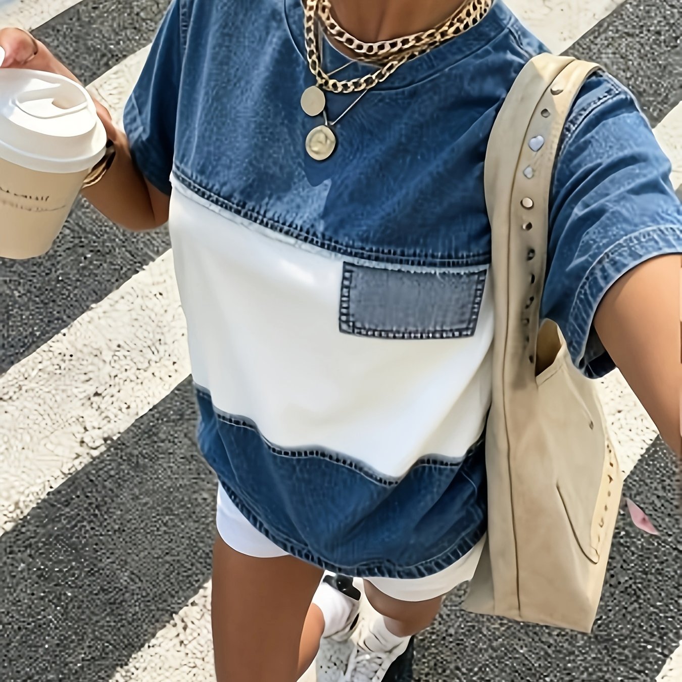 TEMU European And American Women's Trendy Simple Versatile Short-sleeved Top