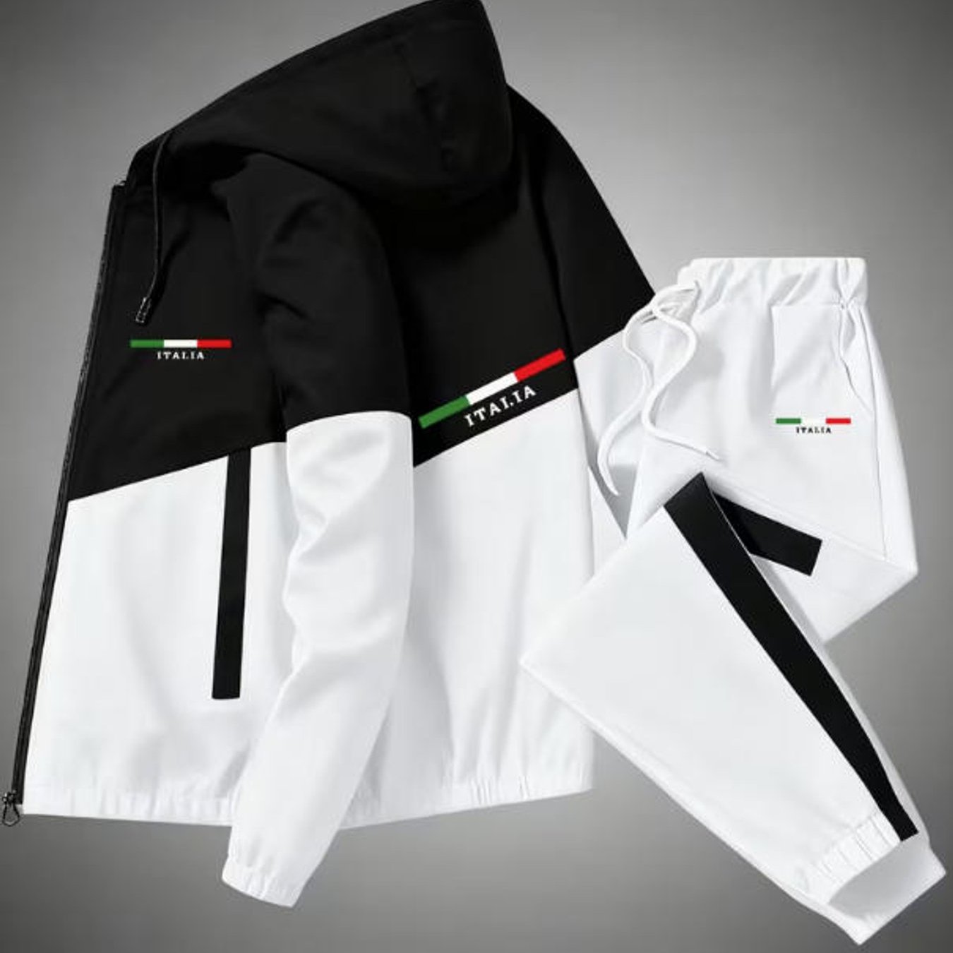 Hooded Men's Tracksuit Set Italian Flag Graphic Casual Sportswear For Adults Men Fall Street Style