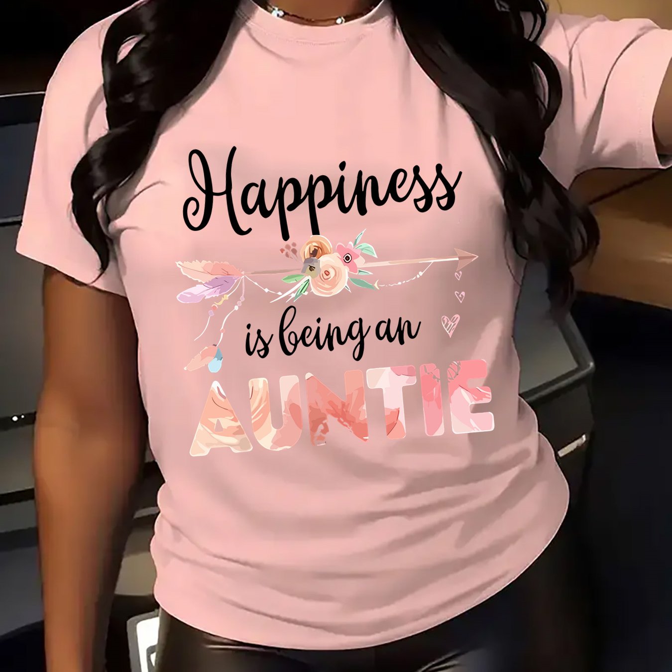 TEMU Is Beautiful! " Being An Auntie" Printed On A Beautiful Round-neck Casual Sports T-shirt, Comfortable For . New Summer T-shirt, Elegant Women's