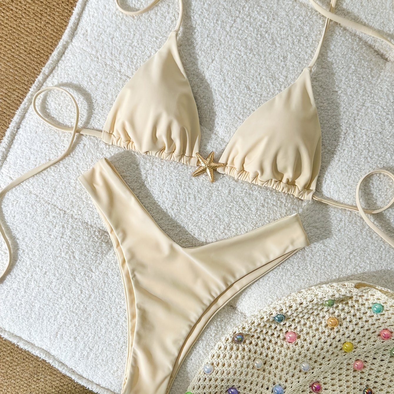 TEMU New European And Featuring A Tie-neck Design With Triangle Cups, Perfect For A Look And