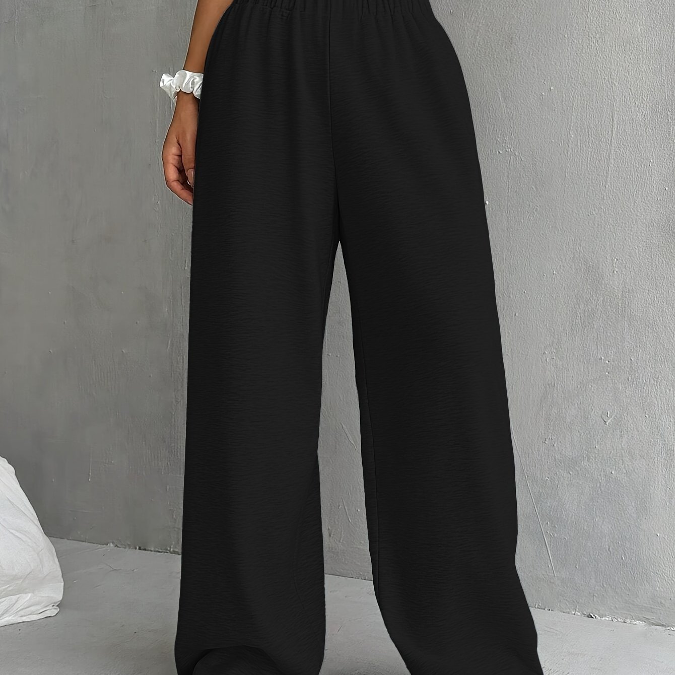 Solid Color Elastic Waist Sweatpants, Casual Wide Leg Pants For Fall & Winter, Women's Clothing