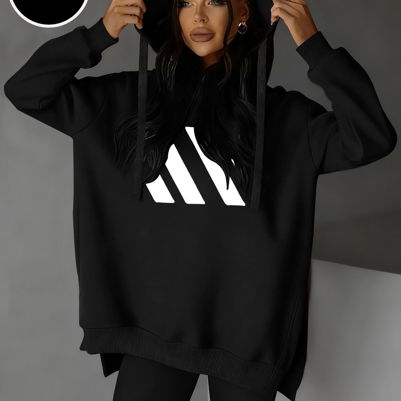 E-shop Damenmode Kapuzenpullover mit seitlichem Ausschnitt Kordelzug für Herbst Winter, Y-Kapuzenpullover, Casual Wear, verspielter Druck | Bequeme