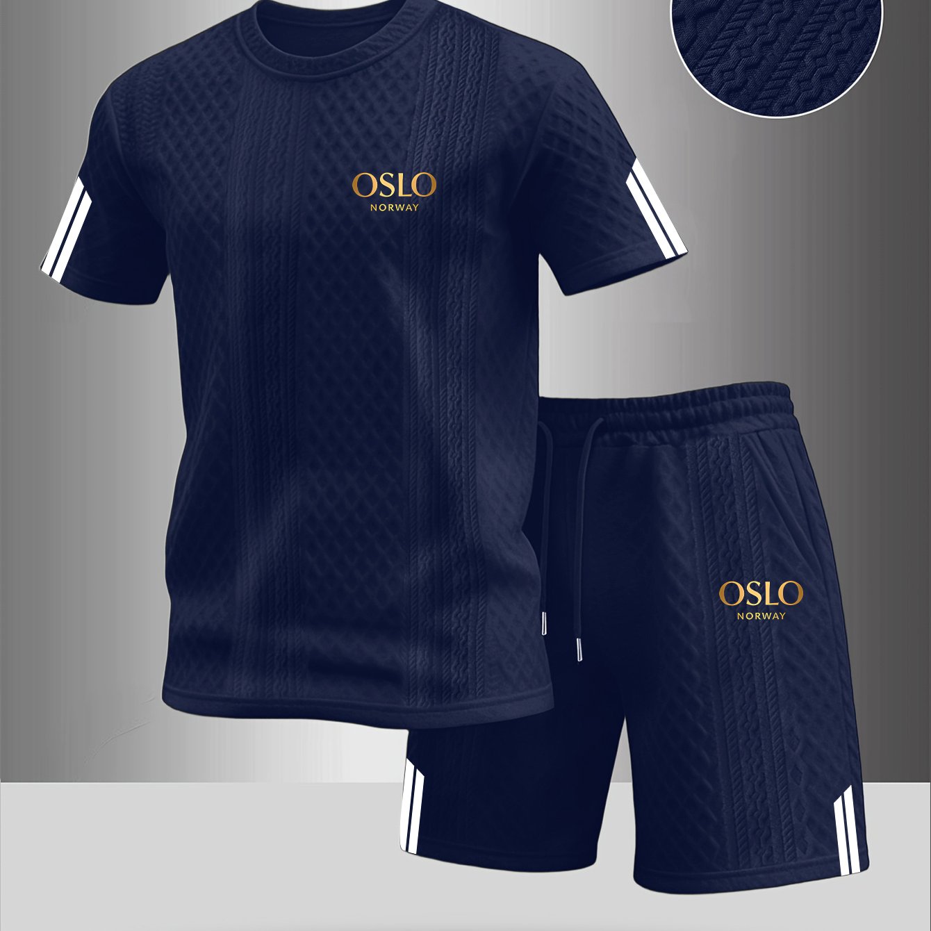 TEMU Fashionable Short-sleeve And Shorts Set For Style, Featuring A Textured Two-piece For Men