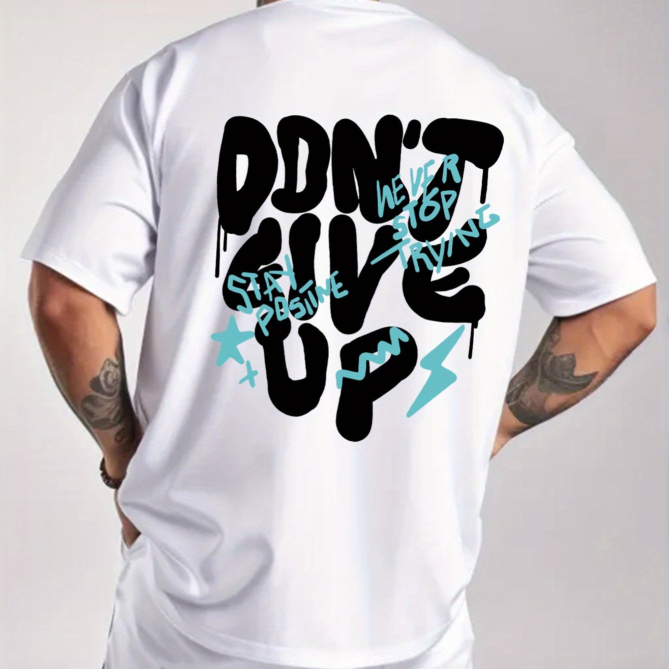TEMU Men's Fashion Sports Inspirational Quotes Design With Graffiti, Stars, And Waves. ! Letter Prints For Hiking And Fishing, Breathable, Everyday