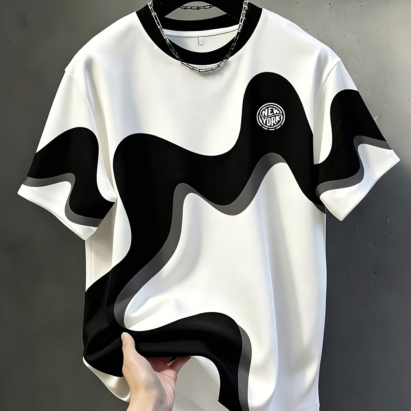 TEMU T-shirt décontracté à col ras du cou pour homme, motif à rayures, "NEWYORK", haut drapé , coupe régulière respirante pour tenue quotidienne et