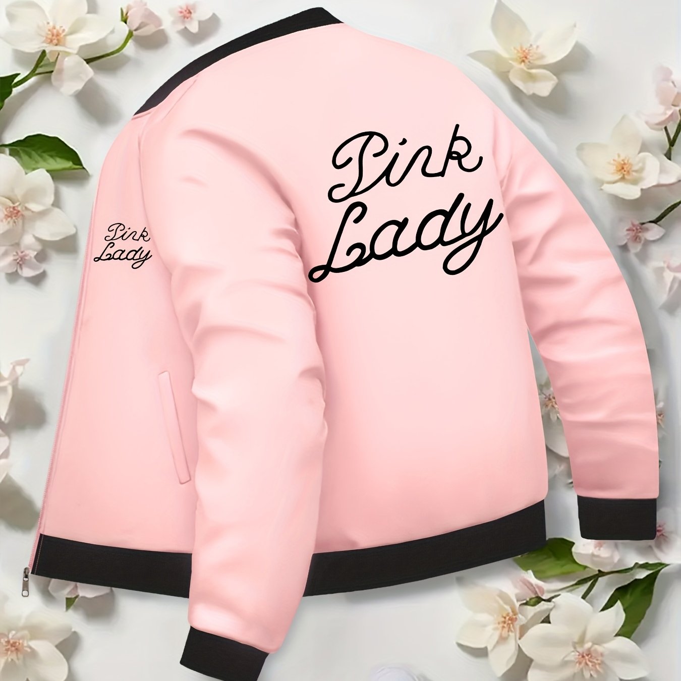 TEMU Women's Fashionable And Elegant Double-row English Letter Print Zip-up Jacket With Pockets, Color For Parties, Casual, And Sporty Wear