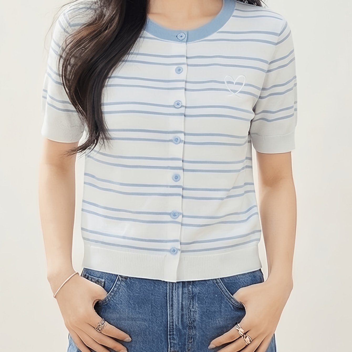 TEMU 새로운 스웨터, 캐주얼 스타일, 라운드 넥, 반팔, 프렌치 스타일 클래식 엘레강스 상의