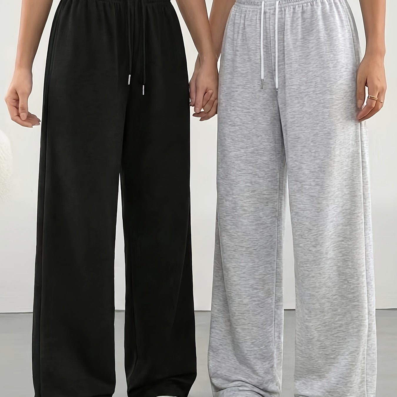 TEMU 2pcs Women's Casual Wide-leg Pants, Elastic Waistband - Loose-fit Medium-stretch Fabric, Machine Washable, Spring/summer/autumn Casual Wear,