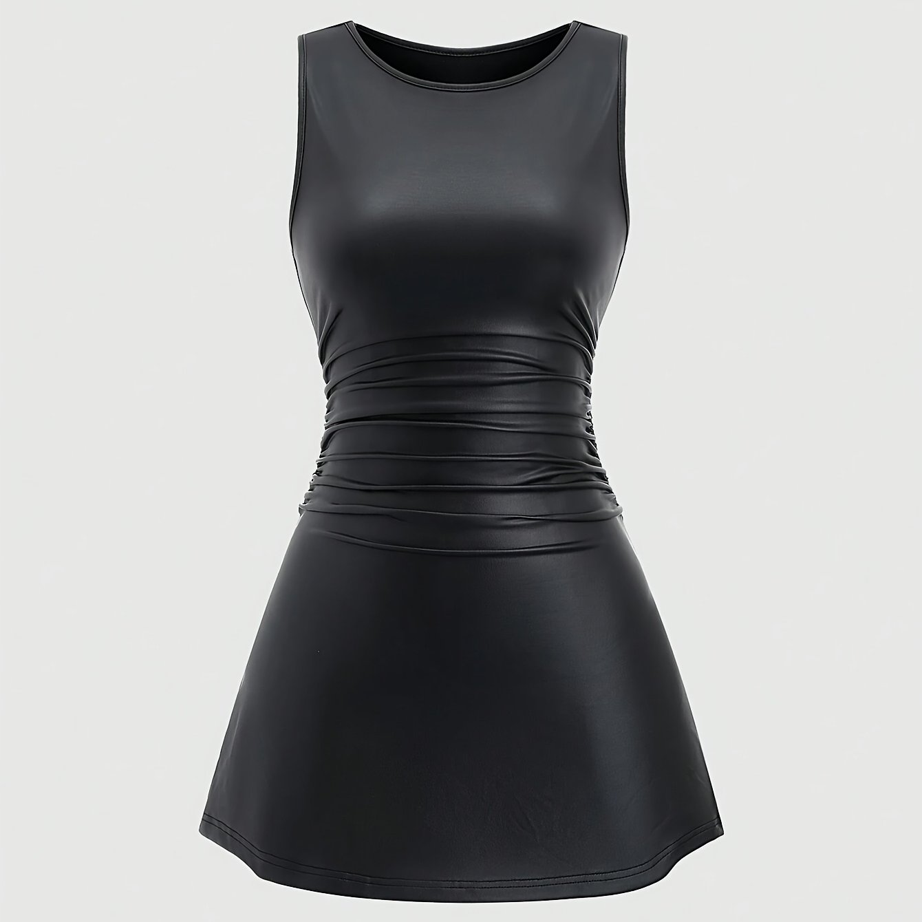 Elegant Black Sleeveless Dress For Women - Chic Ruched Waist, A-line Skirt Hem, Polyester, Machine Washable - Spring/summer/fall Events, Cocktail Attire|sleek Ruched Design|medium Elasticity