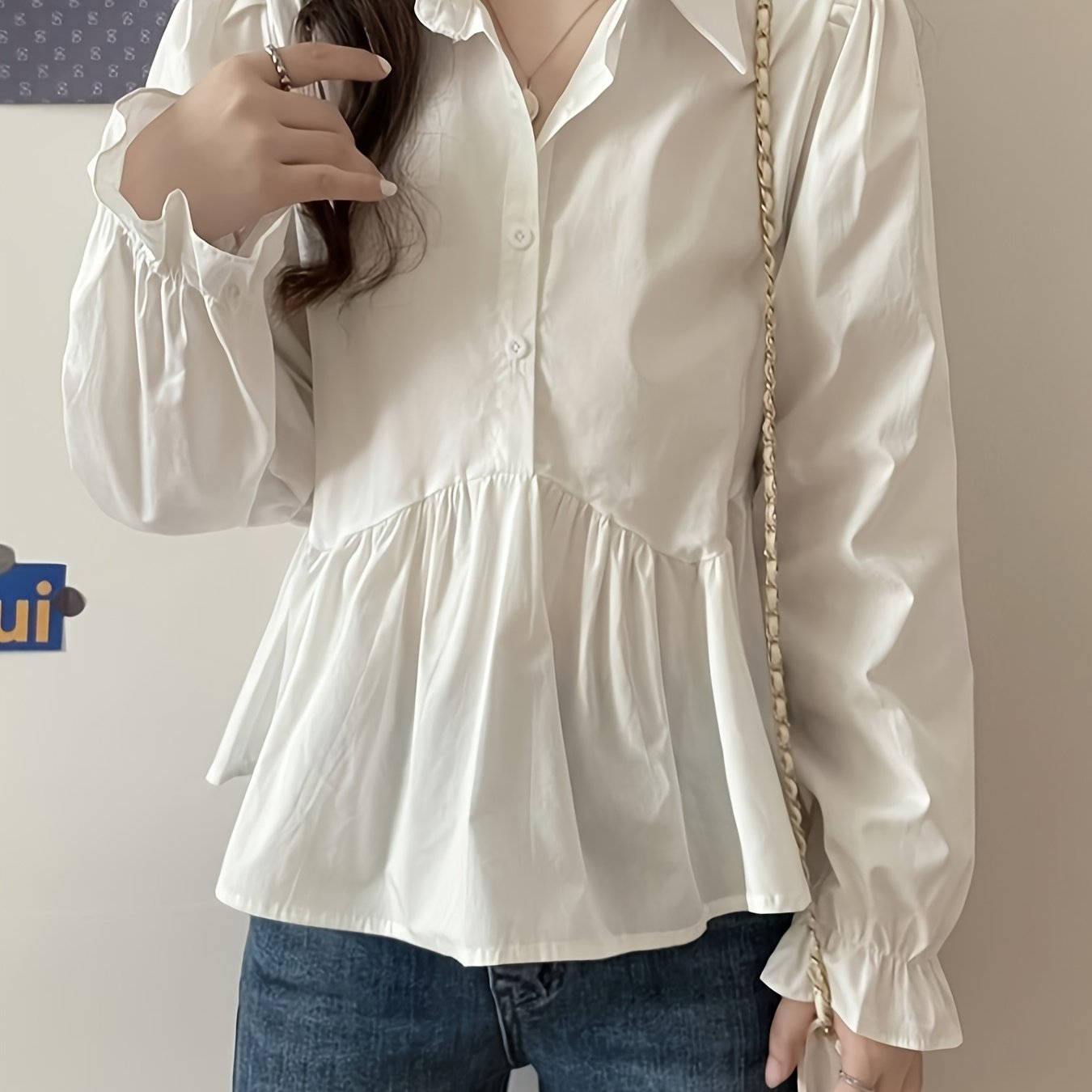 TEMU 春用長袖シャツ デザインシャツ 薄手長袖シャツ ルーズドールシャツ レディース