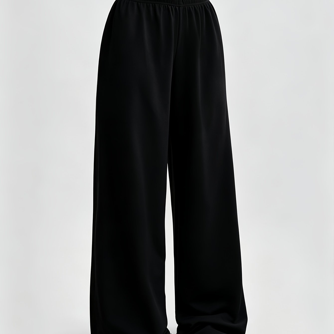 TEMU Pantalon décontracté à jambes larges pour femme avec ceinture élastique – Coupe ample en tissu mi-extensible, lavable en machine, idéal pour les