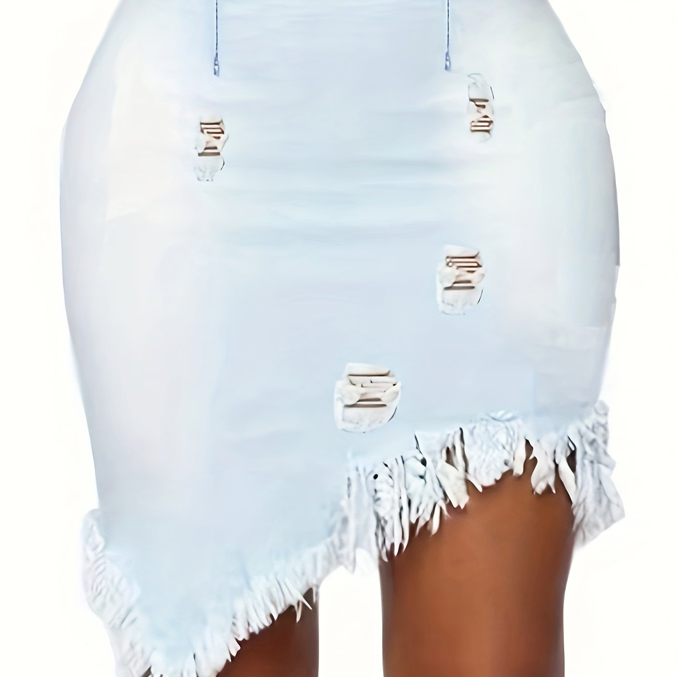 Image of Women's Stretch Vintage Versatile Casual Fashion Elegant Mid-rise Machine Washable Durable Multi-functional Fitted Ripped Fringe Denim Skirt Street Style