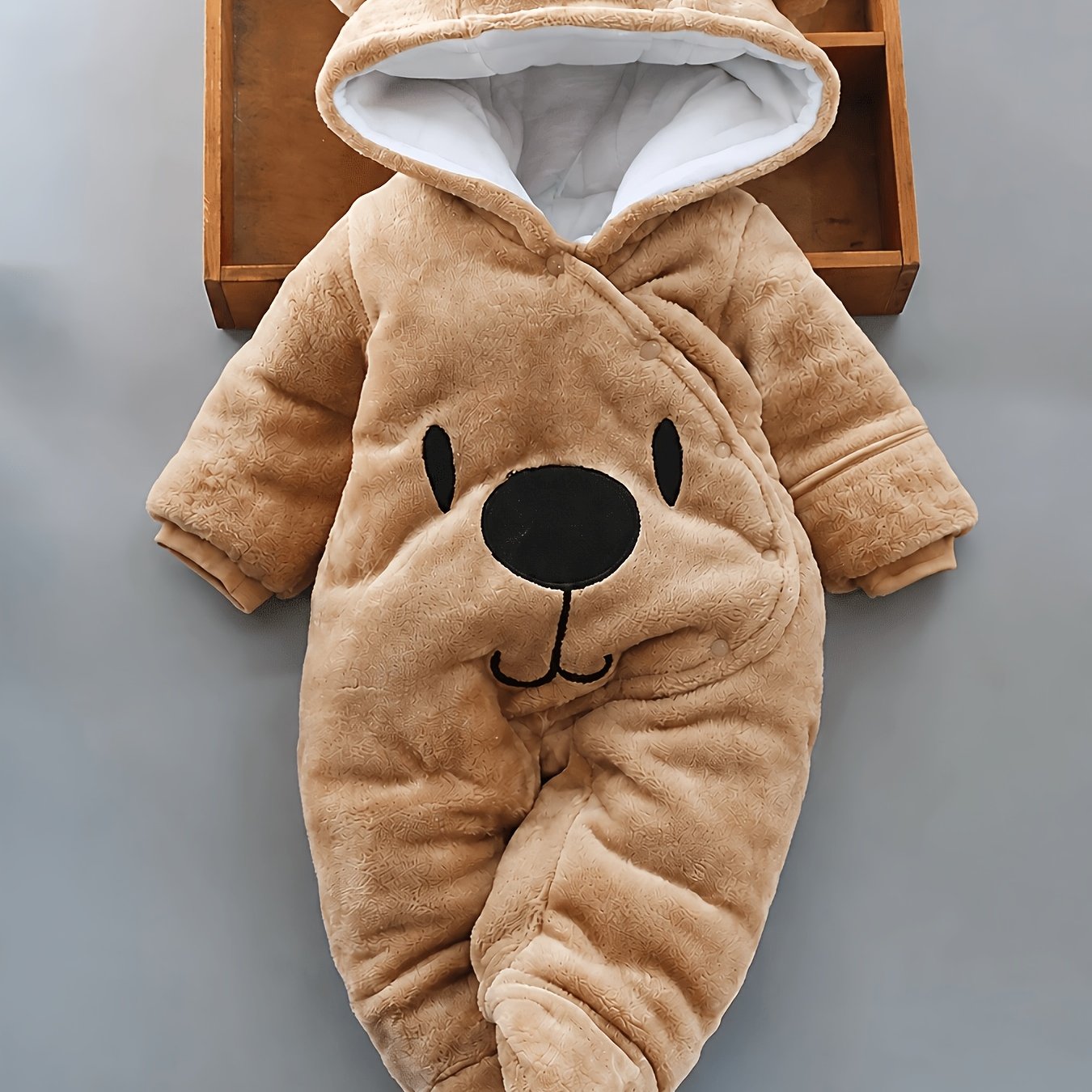 TEMU Baby Newborn Snowsuit Winter Hooded Footie Fleece Jumpsuit For Infant Girls Boys, For Outdoor