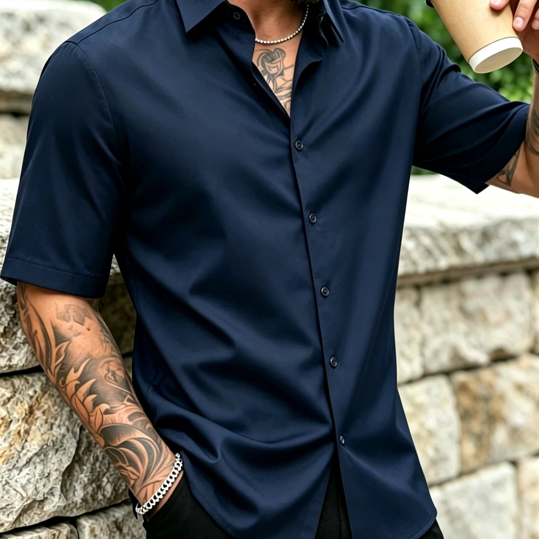 TEMU Men's Short Sleeve Easy Casual Premium Shirt, Lightweight Breathable Casual All-match Fashion Item