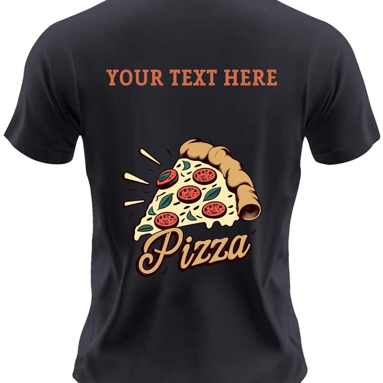 TEMU Custom Semi-tailored Men's T-shirt With A Vintage Pizza Design, Featuring Your Personalized Text Printed In White Ink On The Front