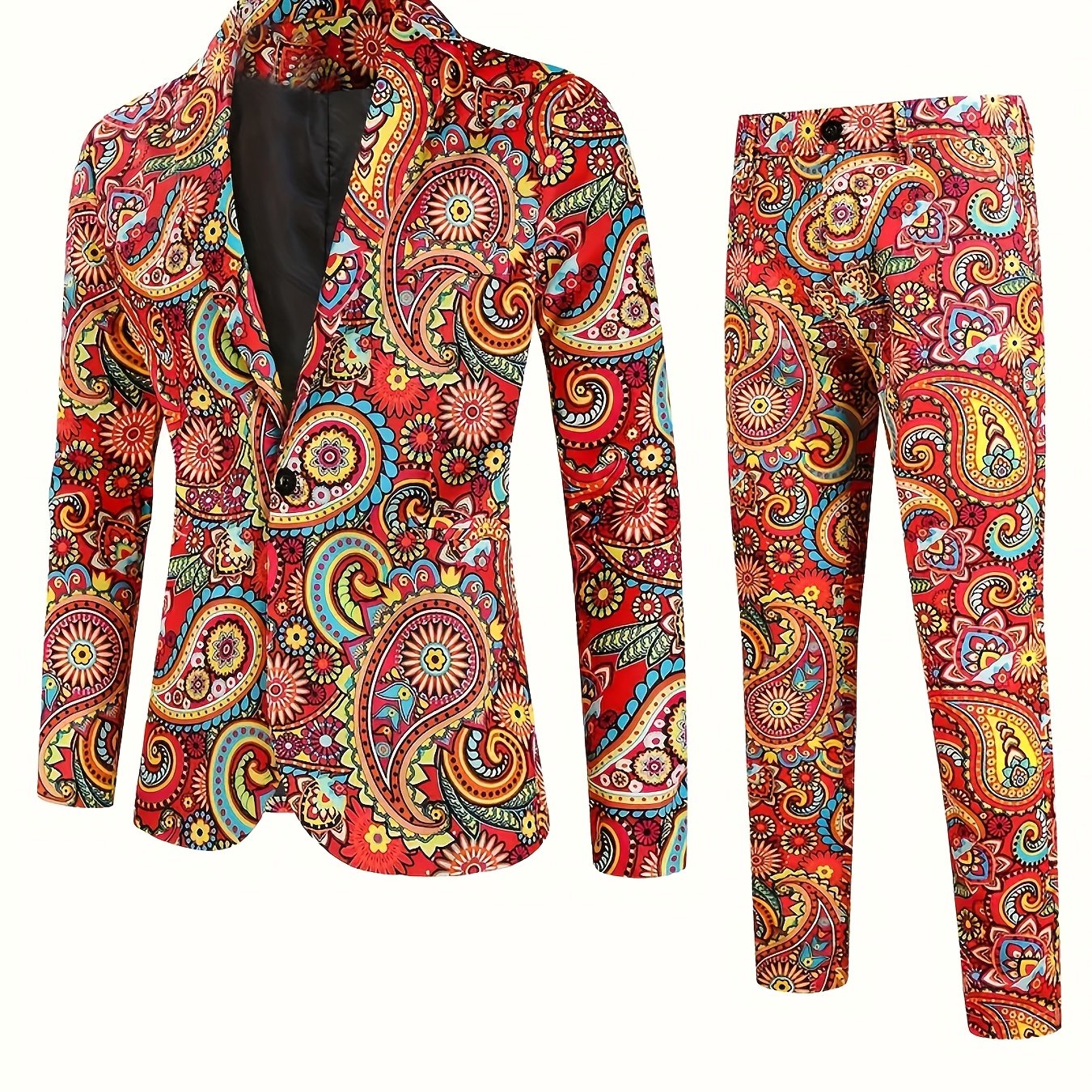 Men's Paisley Pattern Suit Jacket And Pants Set, , Fashionable Print