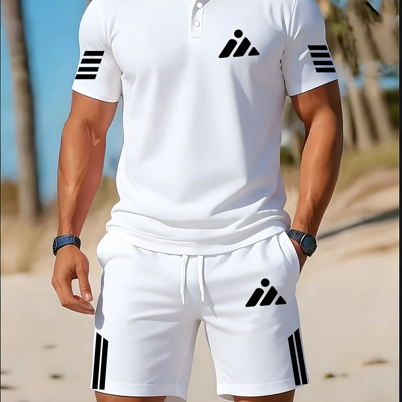 TEMU Men's Casual Shirt And Shorts Set, Easy Comfortable Short Sleeve Outfit