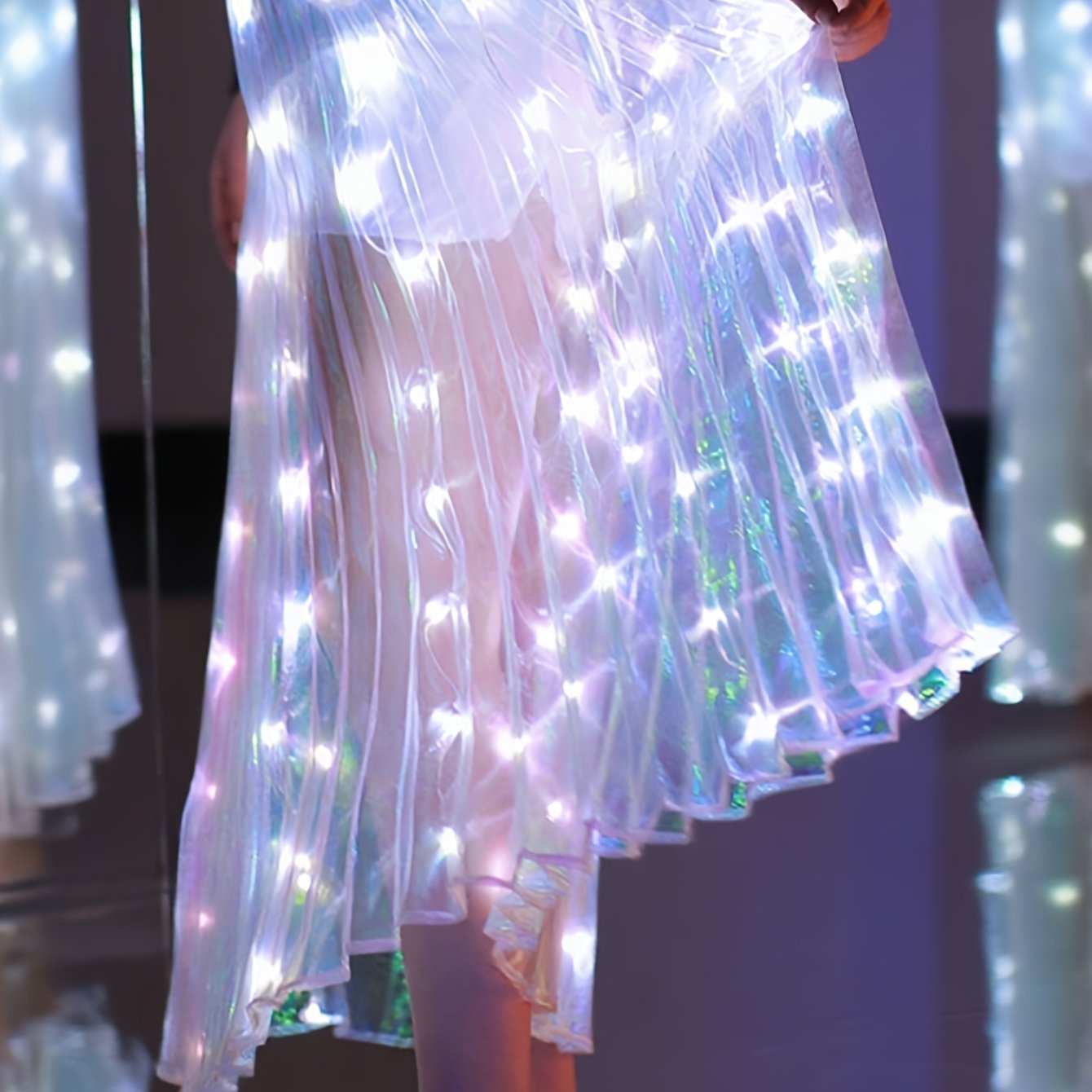 Shiny Led Long White Dance Skirt, Suitable For Festivals, Stage Performances, And Anniversaries. Batteries Not Included.