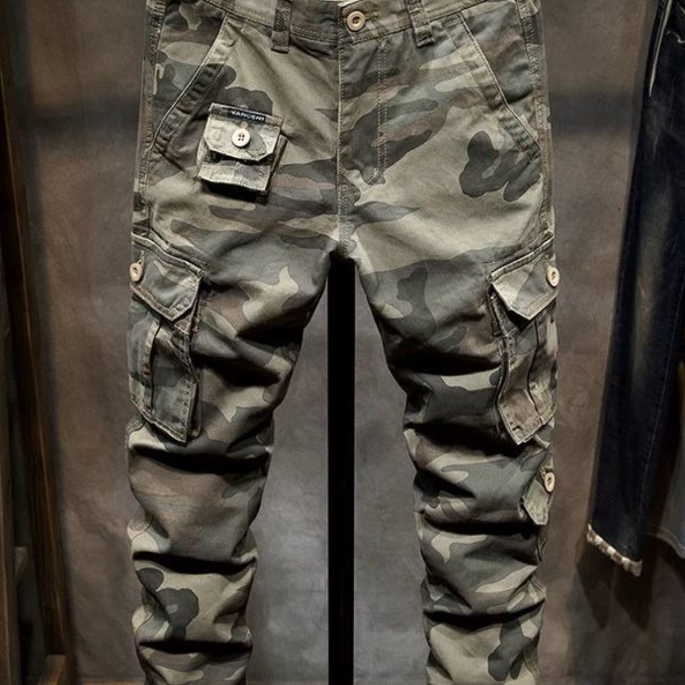 Image of Autumn And Winter Workwear Men's Camouflage Jeans Pants Straight Pocket Slim Fit Trendy Casual Outdoor Hiking Pants