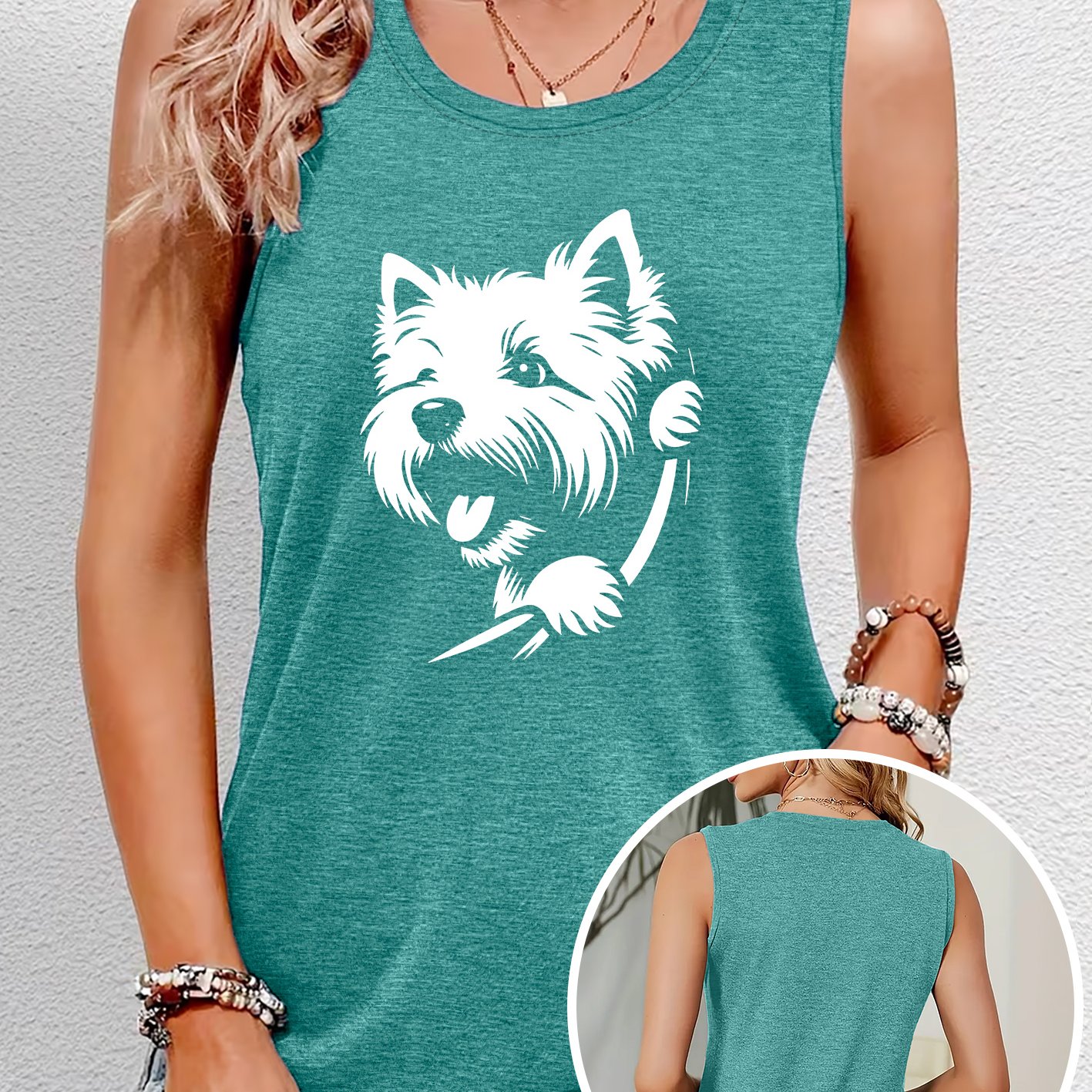 TEMU Elegant Women's Vest Featuring A West Highland Print, A Comfortable And Breathable Round-neck Top For Spring And Summer, Perfect As A Gift.