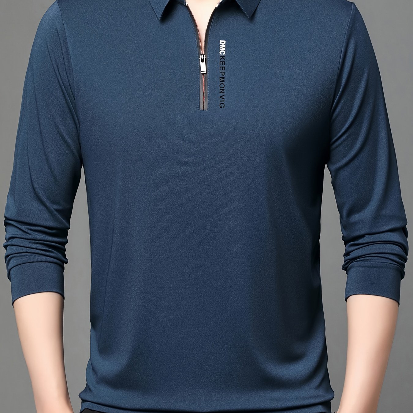 TEMU Lishengyue Men's Long Sleeve T-shirt, Spring/autumn Lapel Printed Fashion Zipper Casual Sport Lightweight Shirt