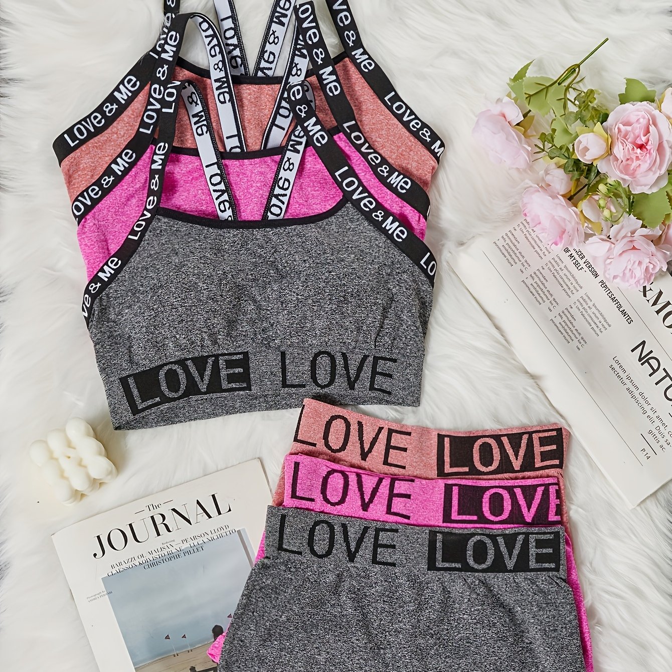 TEMU Three-piece Bra Set Fashion Letter Sports Underwear Suspender Vest Beautiful Back Boxer Briefs Women's Underwear Underpants