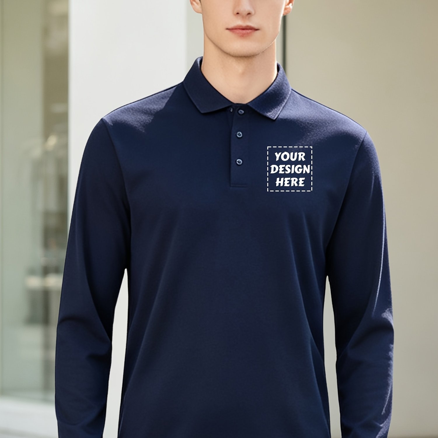 TEMU Men's Custom Long-sleeve Shirt, Quick-dry Breathable Fabric, Spring/autumn Collared Long Sleeve With Custom Logo Print, Group Uniform,