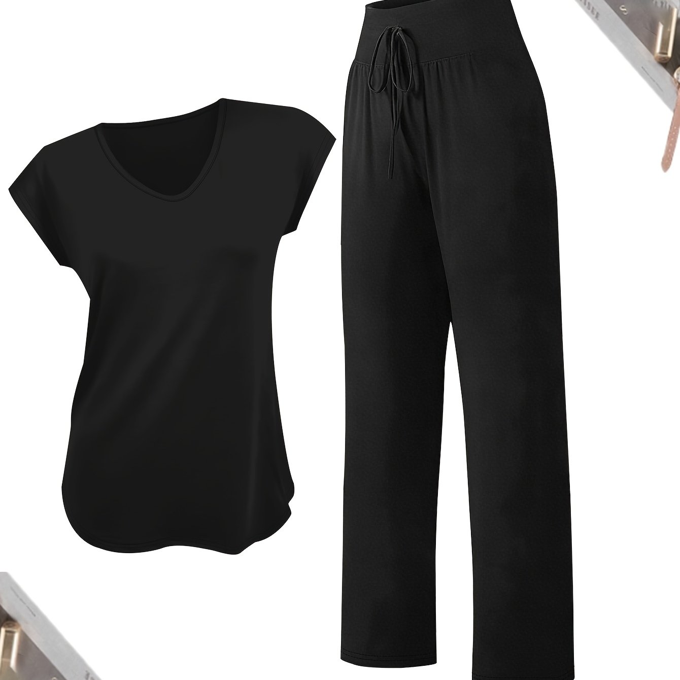 TEMU V-neck Vest And Long Pants Set, Women's Outfit, 2pcs Set