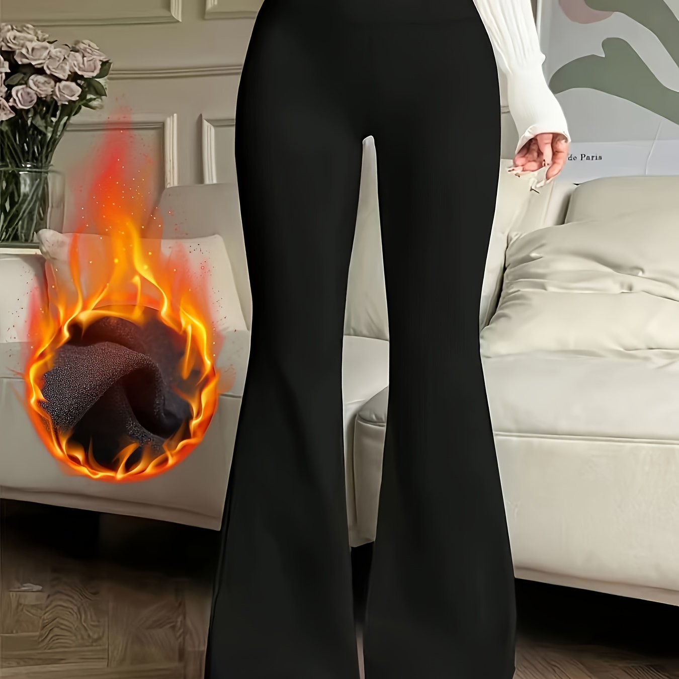 E-shop Damen Winter Warme Hosen, Dicke Leggings, Schlaghosen Warmes Design, Maschinenwaschbare Winterhosen, Enganliegende Leggings (Freizeit- und