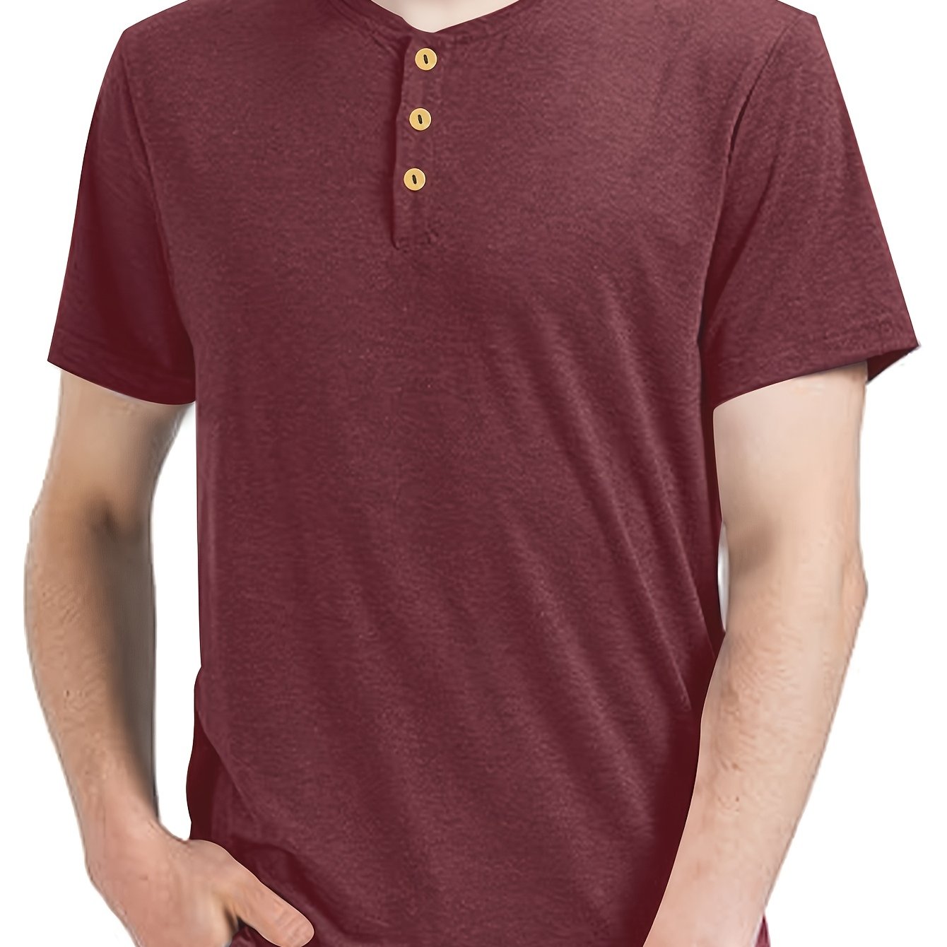TEMU Summer 's Short Sleeve T-shirt, Casual Solid Color Button Henley Shirt, Plus Size
