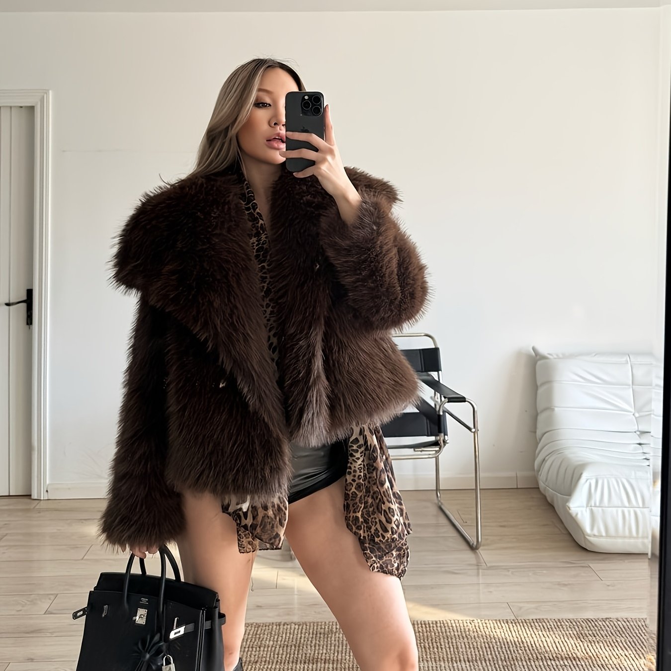 TEMU Western Oversized Revers Kurzjacke Herbst Winter Mode Trendy Flauschiger Mantel Warm