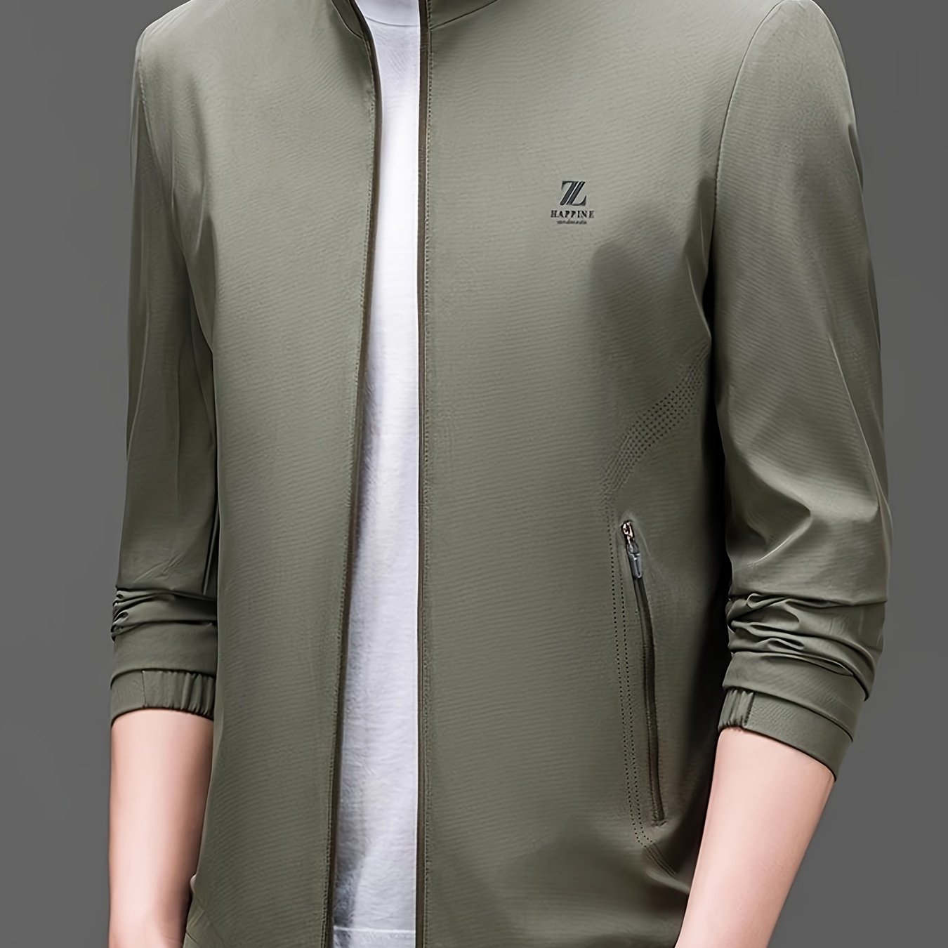 men's casual stand collar jacket 100% polyester solid color