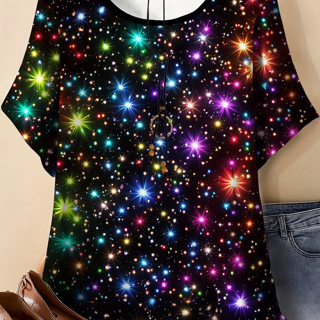 TEMU A Short-sleeved Women's T-shirt With A Pattern Print, Designed Without A Pendant, Suitable For (machine Washable)
