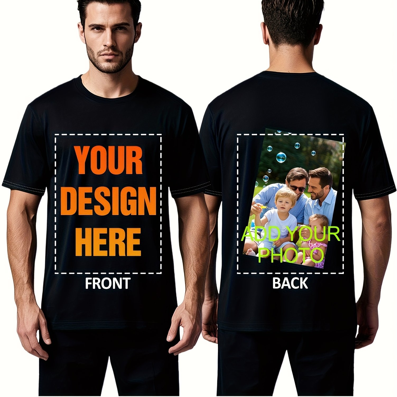 TEMU Customized Photo, Text, Logo Personalized T-shirt â Double-sided Printing Front And â Unisex Customizable T-shirt â For Events, Gifts â M