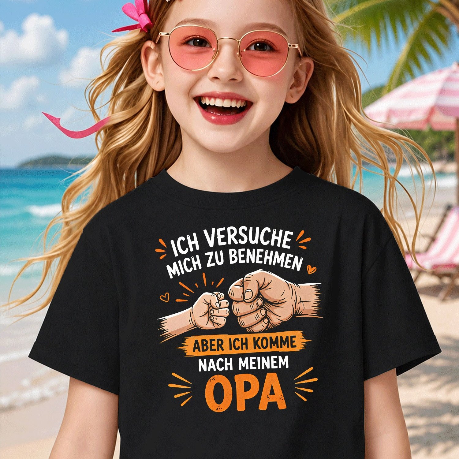 Image of Funny German Grandpa Saying I'm Trying To Like A Good Grandpa Cute Kawaii Cartoon Graphic (1) For Boys Girls Kids Children T-shirt, Kids' Summer Beach Vacation T-shirt - Breathable Resort Wear