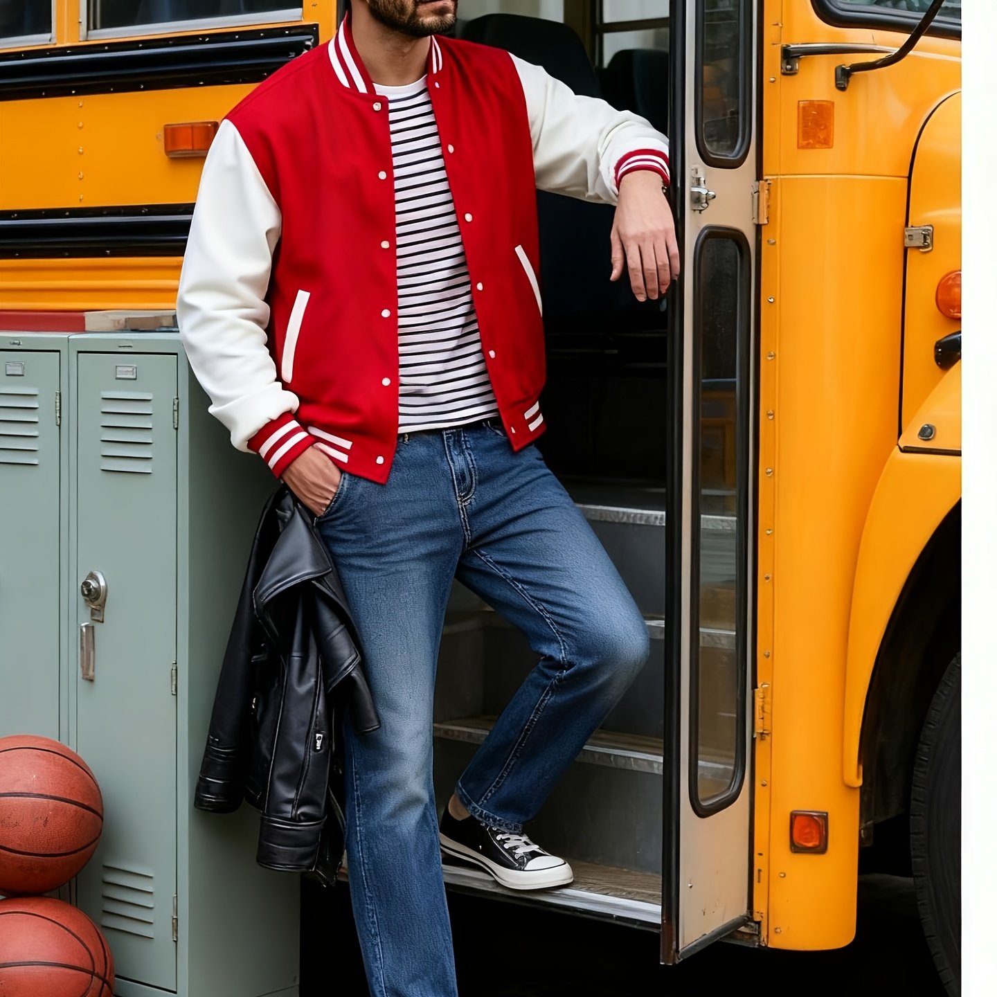 TEMU Style Men's Casual Fashion And Vibrant Button-up Baseball Collar Jacket