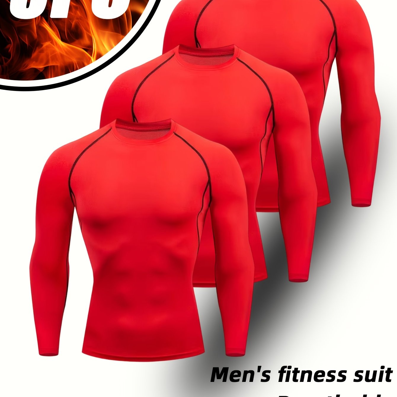 TEMU 3pcs Men's Slim Fit Compression Long Sleeve Sports T-shirt, Solid Color Figure-flattering - Quick-drying, Breathable, High-stretch Fabric,
