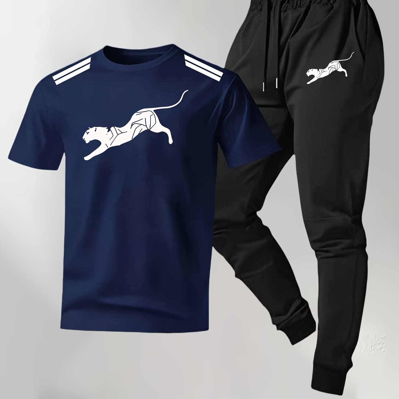 TEMU Men's Casual Set: Round Neck Pattern Print Short Sleeve T-shirt   Drawstring Jogger Pants, Spring/summer Outdoor Party Loungewear