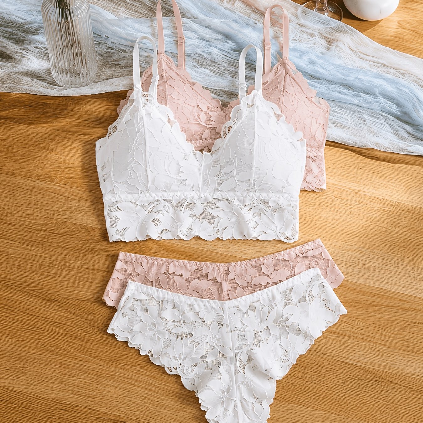 TEMU 2sets Sexy Lace Lingerie Set | Solid Color Pattern, Elegant Lace Detailing