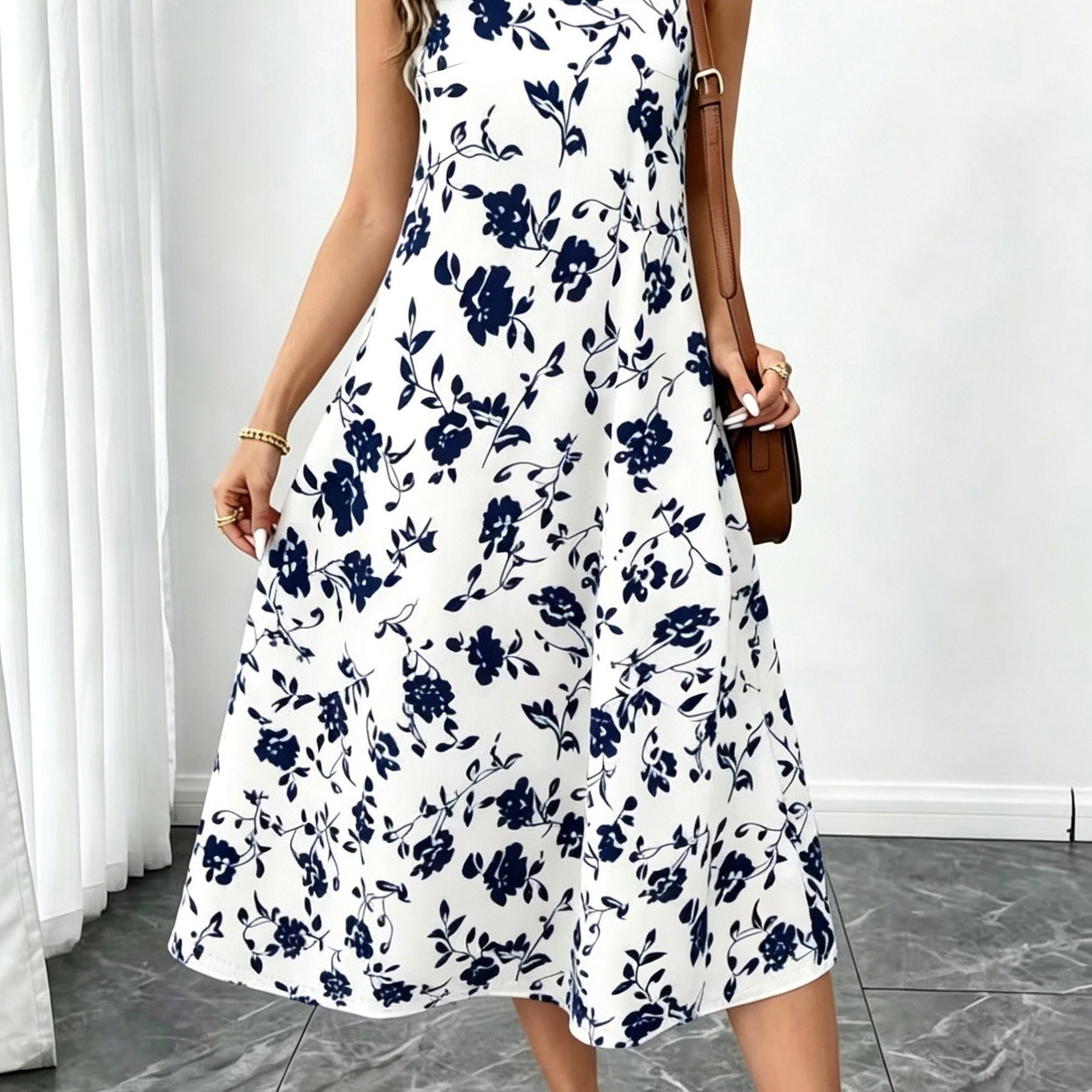 TEMU Floral Print Sleeveless A-line Dress