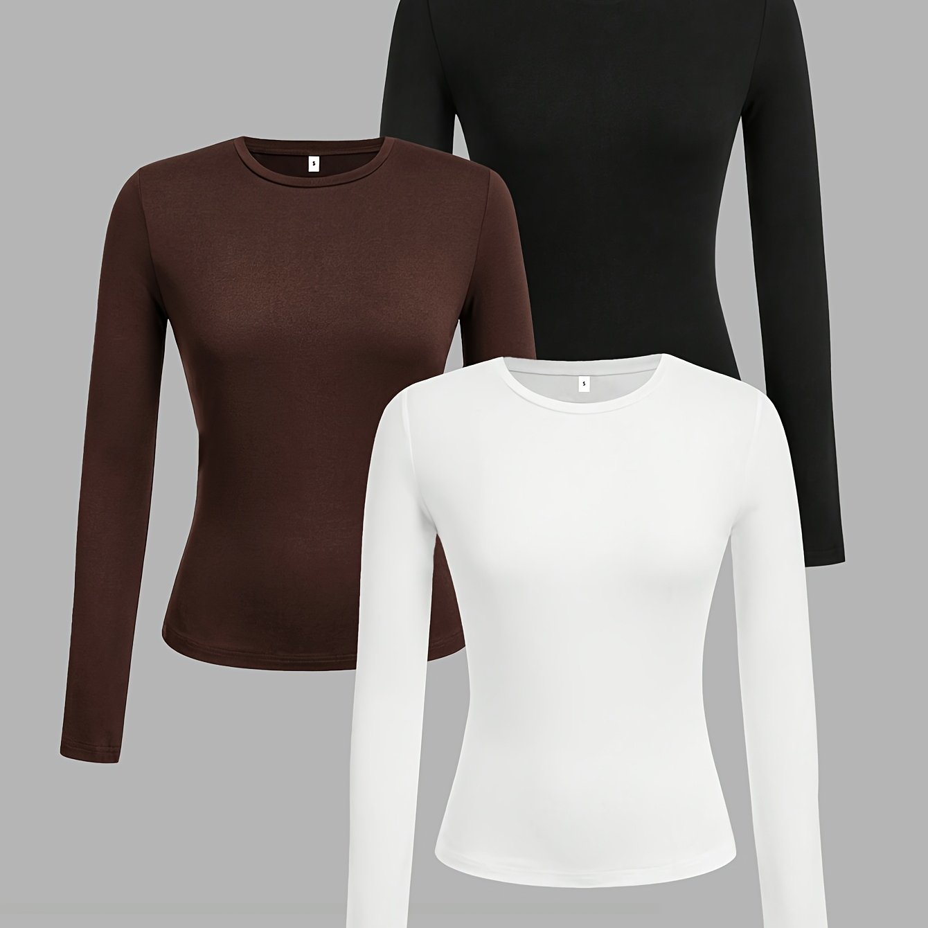 TEMU 3-teiliges Set, Damen Rundhals Lässiges, Figurbetontes Langarm T-Shirt Set, Geeignet für Frühling, Herbst und Winter