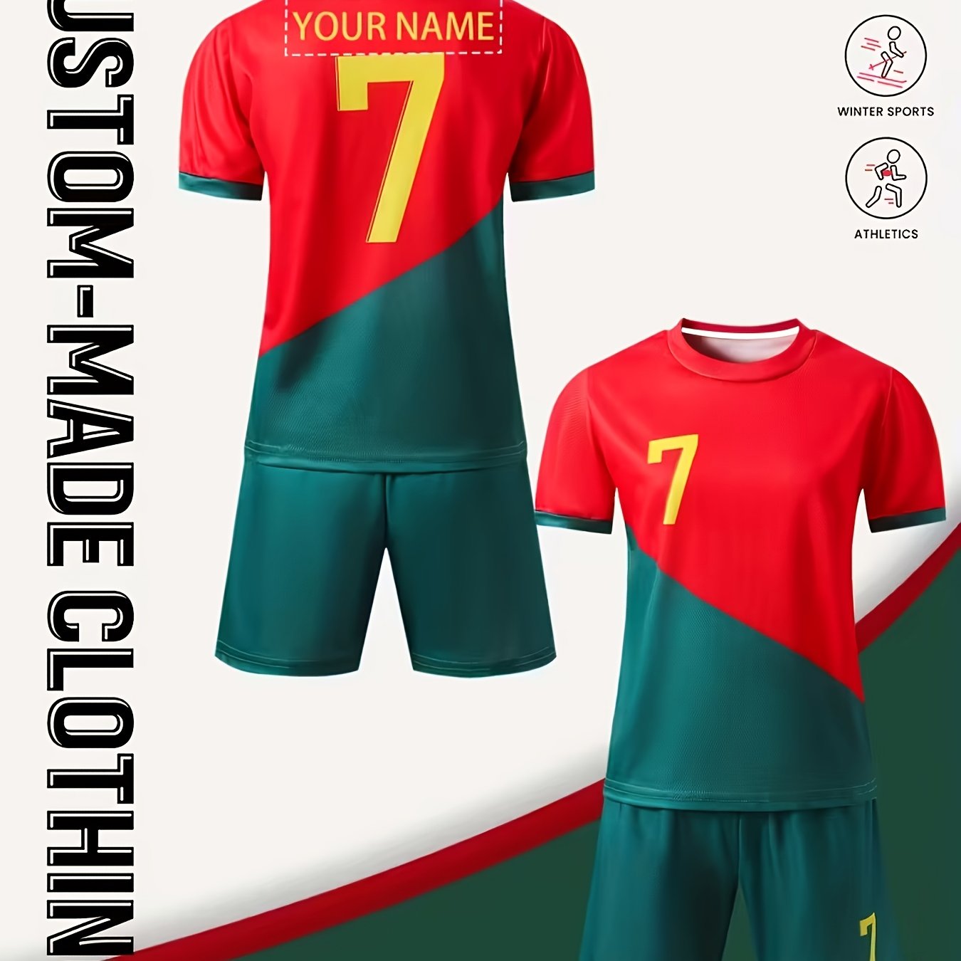 E-shop Personalisiertes Kinder-Fußballtrikot mit Stern #7 2-teiliges Set, Schnelltrocknend, Atmungsaktiv, Rundhals-Oberteil & Shorts, Geeignet für