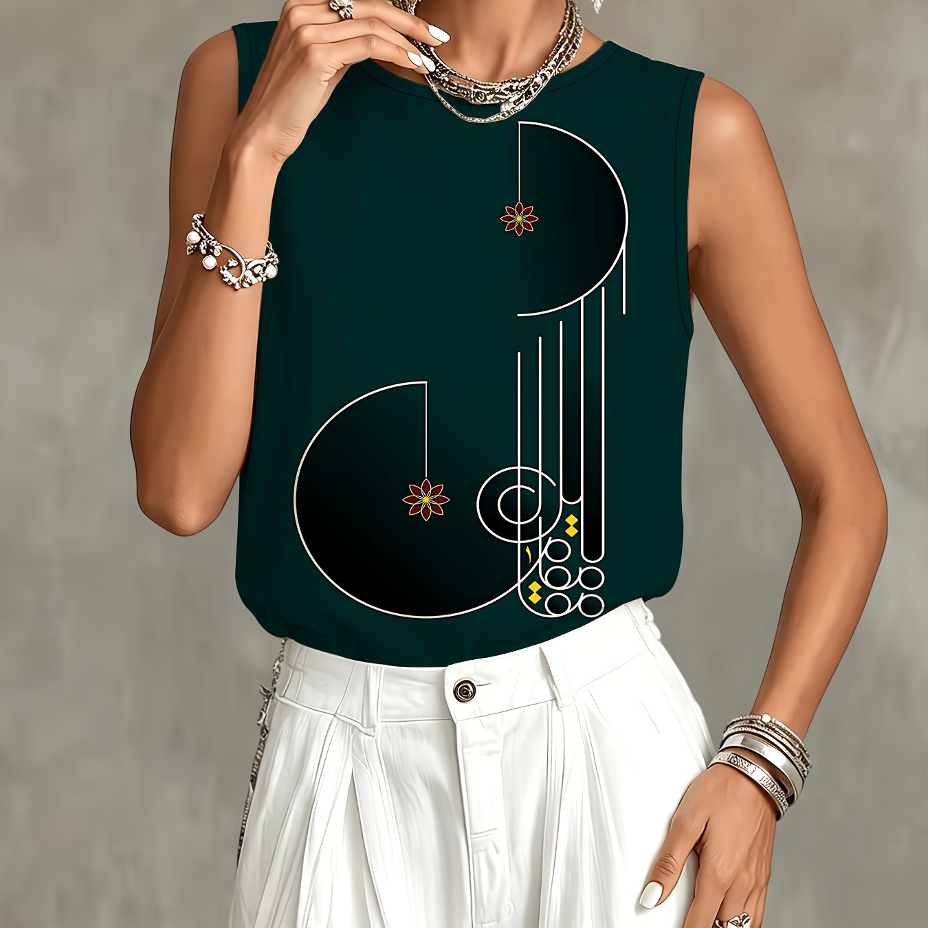 TEMU Abstract Pattern Sleeveless Vest Women's Fashion Casual Top