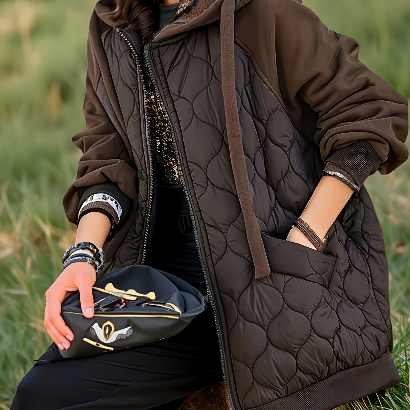New Versatile High-end Thick Spliced Hooded Jacket