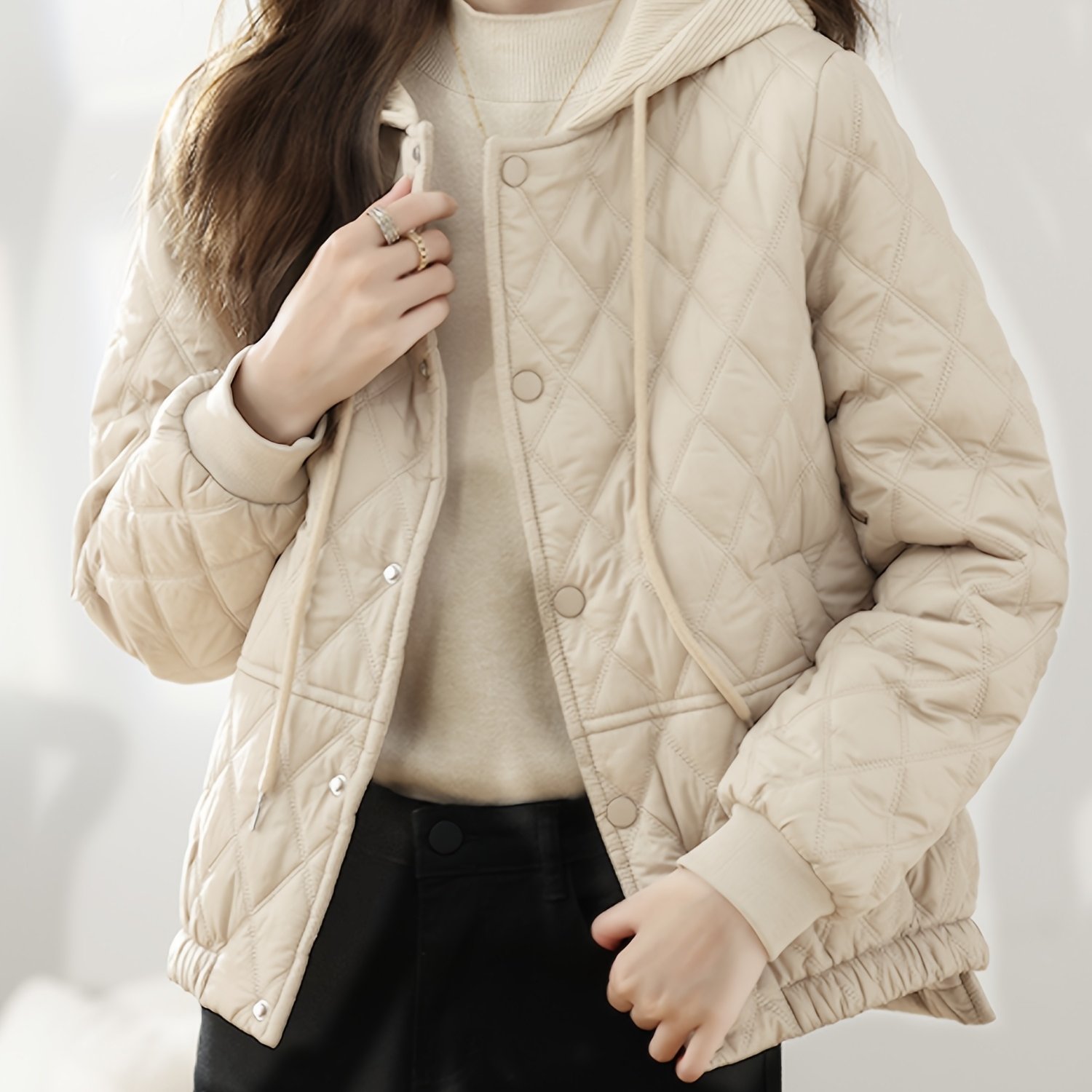 TEMU Veste courte d'automne pour femmes, manteau d'hiver léger et chaud à capuche, sweat-shirt décontracté ample et matelassé, coupe tendance unie
