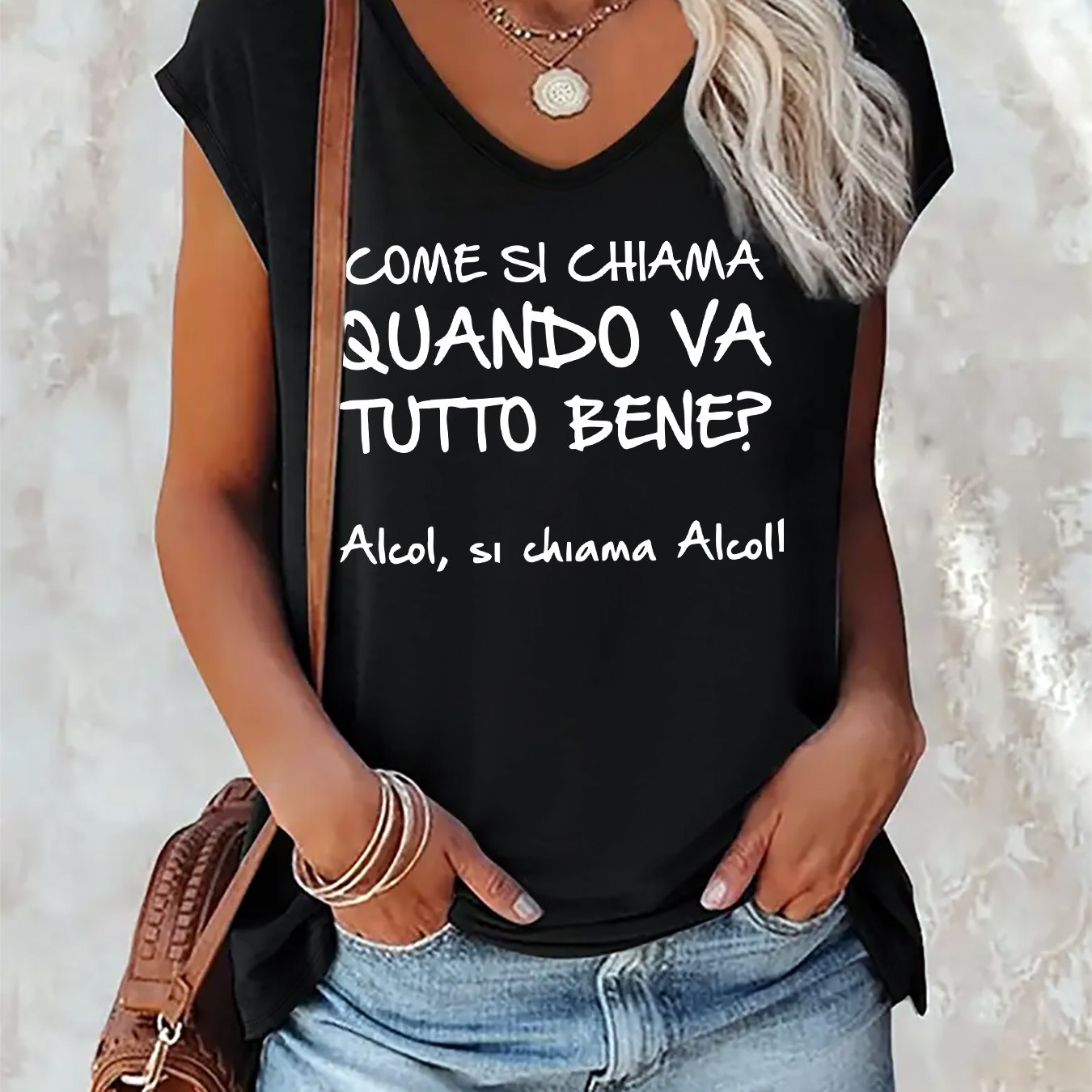 TEMU (067#) Canotta senza maniche con scollo a V, T-shirt senza maniche con stampa divertente di testo, Top casual e versatile