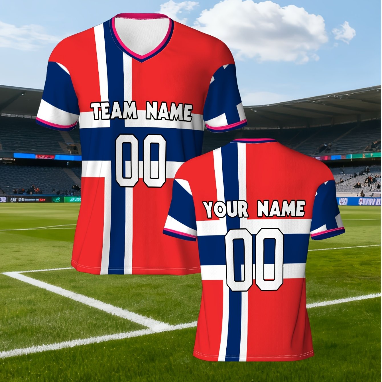 TEMU 1 Custom Norway Football Shirt - Name & Number -neck Jersey, Customizable Uniform Suitable For Football Fans, Baseball Games, Spring Summer Fall