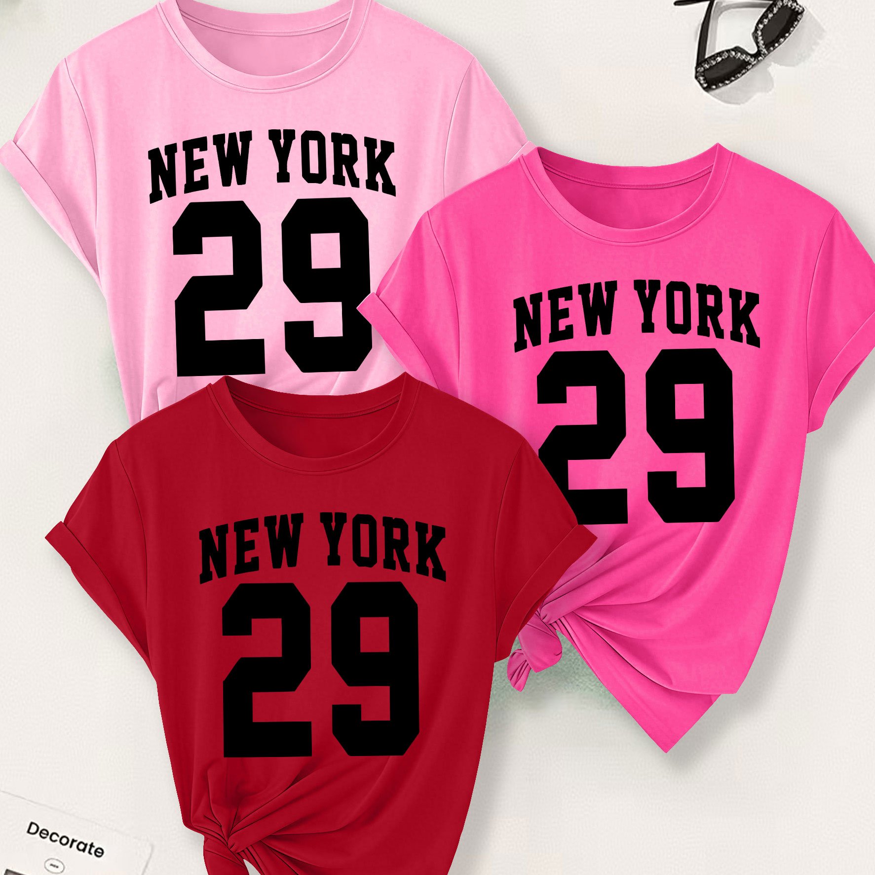 TEMU Plus Size - Plus Size - Summer Women's Size 29 Plus Size Short-sleeve 3pcs T-shirt Set, Made From Comfortable And Breathable Fabric, Perfect For