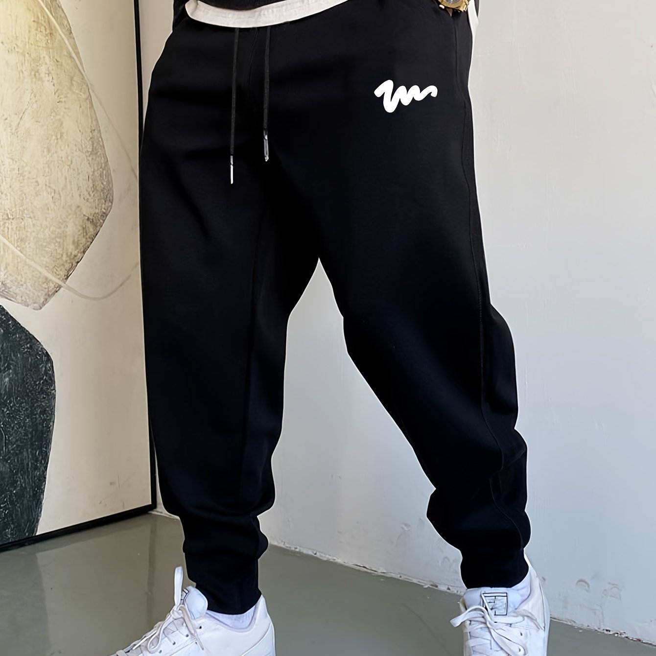 TEMU Thick Line Men's Casual Jogger Pants, Comfortable Autumn Winter Athletic Sweatpants With Drawstring, Polyester Fabric, Machine Washable